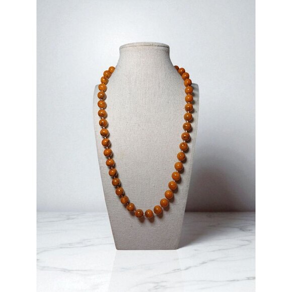 Vintage Necklace Marbelized Browns String Beaded Made in Hong Kong New Old Stock - Picture 3 of 16
